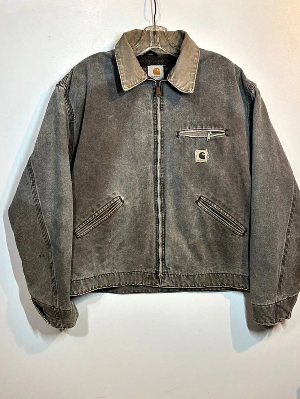 Vintage Carhartt J97 PTL Sandstone Duck Detroit Gray Workwear Jacket